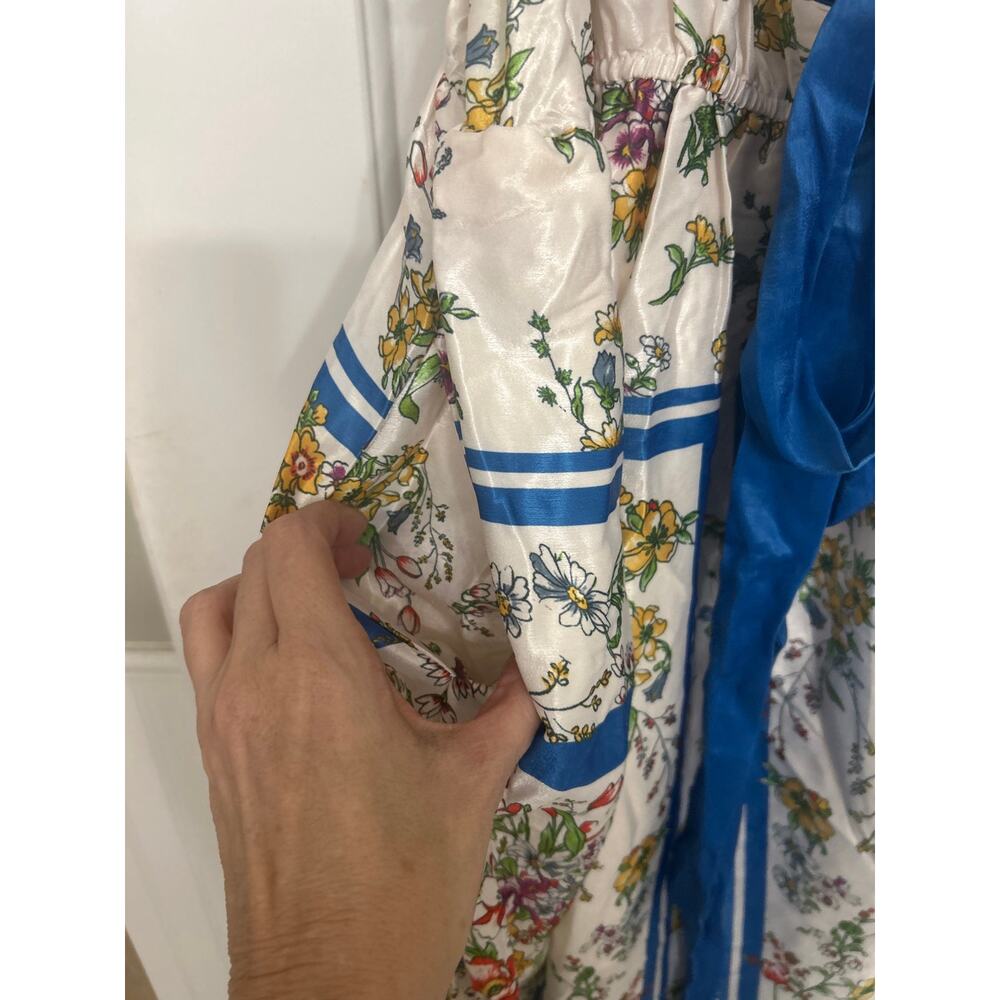 ModCloth Sunlit Reverie Floral Satin Scarf Print Dress Blue Cream 3X NWT Garden - Picture 7 of 15